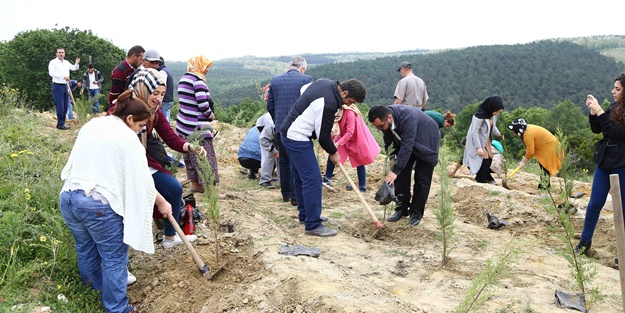 Engelliler ormanlık alana selvi fidanı dikti