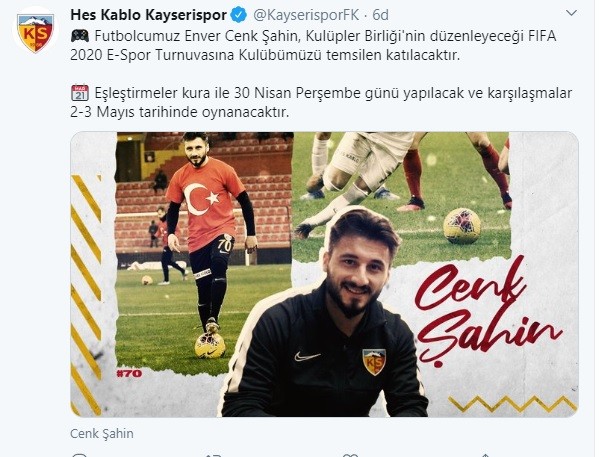 Enver Cenk Şahin FIFA 2020 E-Spor Turnuvasına katılacak 