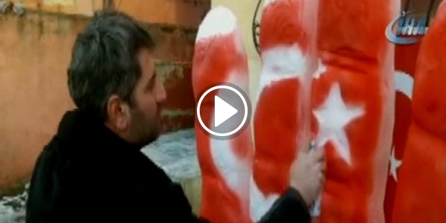 Erdoğan için kardan ‘Rabia’ yaptılar