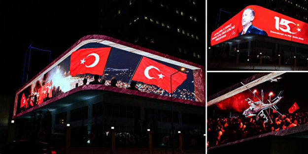 Erdoğan'ın 15 Temmuz mesajı dijital gösterim ekranında yayınlandı