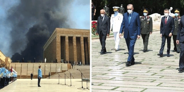 Erdoğan'ın Anıtkabir ziyareti sırasında korkutan anlar! Bir anda gökyüzünü kapladı