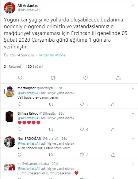 Erzincan genelinde kar tatili 