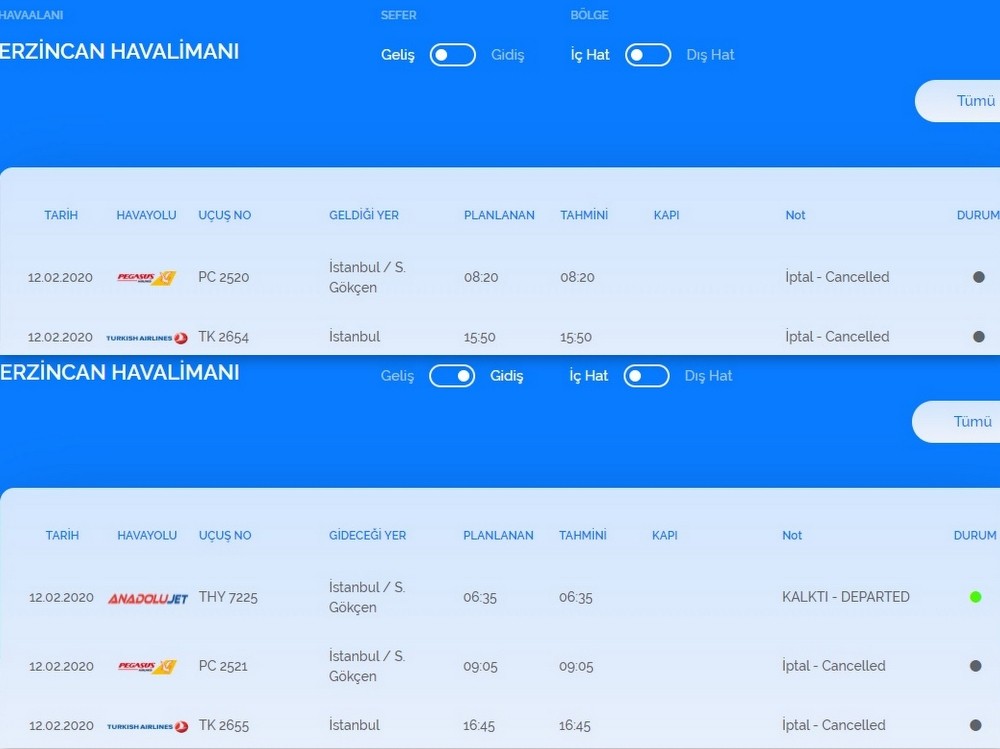 Erzincan’da hava ulaşımına kar engeli 