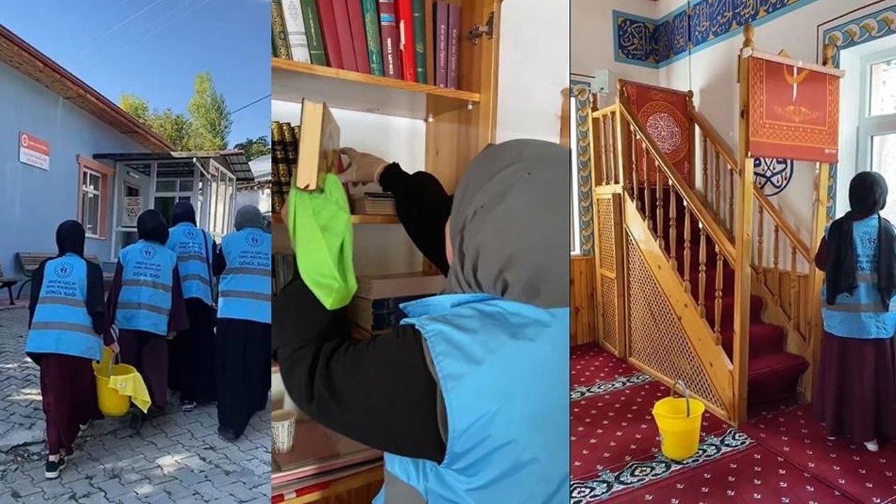 Erzincanlı öğrencilerden örnek davranış! Cami temizliğine destek verdiler