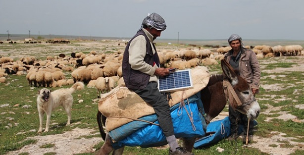 Eşek sırtında telefonu şarj ediyorlar