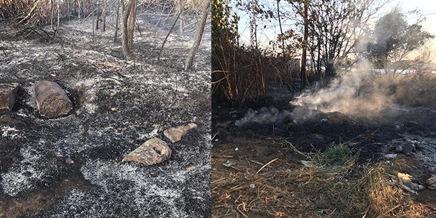 Eski mezarlıkta çıkan yangın korkuttu