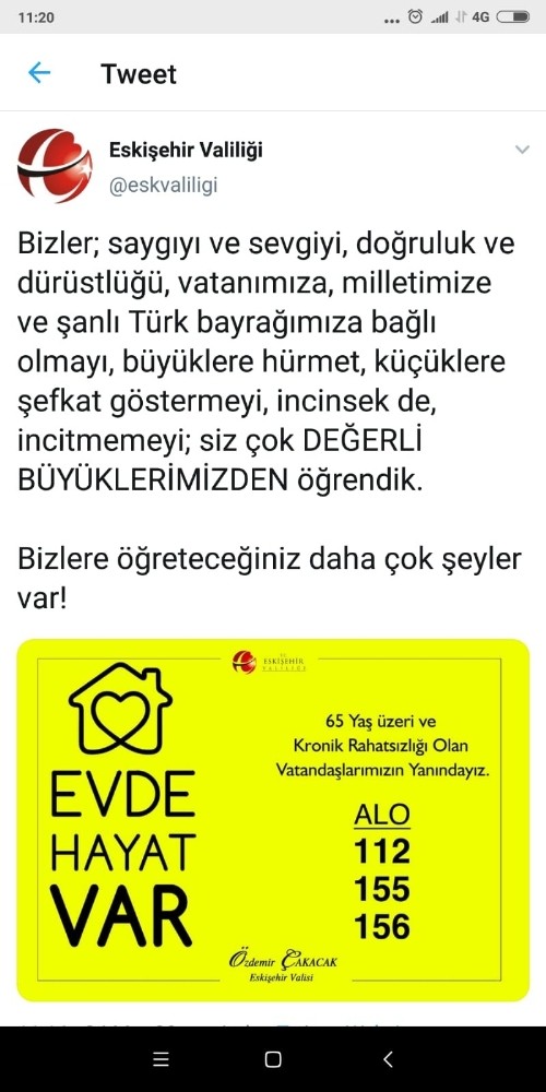 Eskişehir Valisi Çakacak’tan anlamlı tweetler 