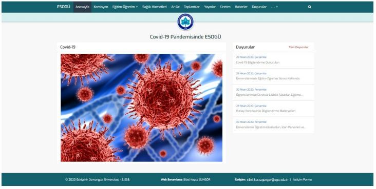 ESOGÜ, Covid-19 sürecindeki faaliyetlerini duyurmak için bir internet sayfası oluşturdu 