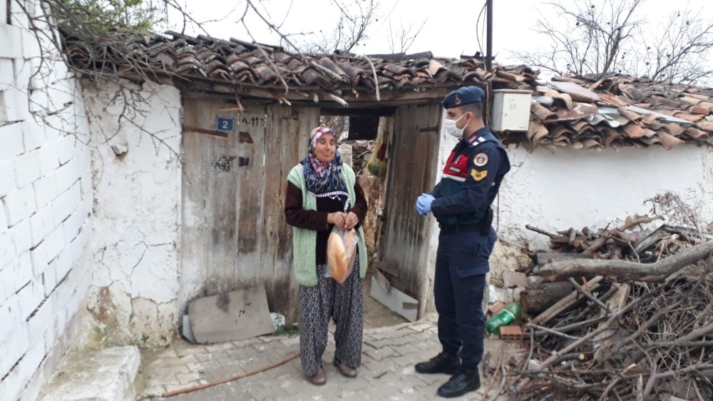 Evden çıkamayan vatandaşlara jandarmadan destek 