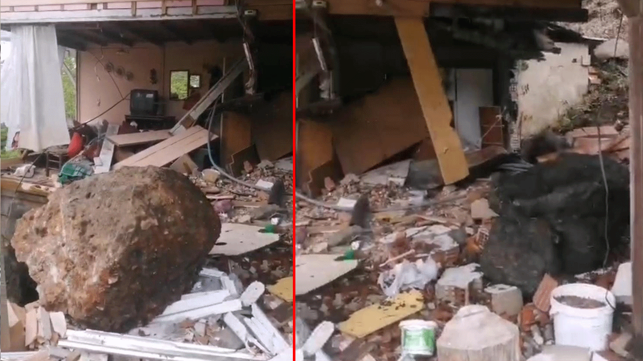 Evin ortasına kaya düştü