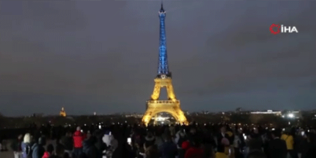 Eyfel Kulesi'ne Ukrayna bayrağı yansıtıldı!
