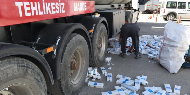 Akaryakıt tankerinde 90 bin paket kaçak sigara ele geçirildi