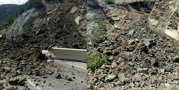 Facianın eşiğinden dönüldü! Dağdan kopan kaya parçaları yolu kapattı