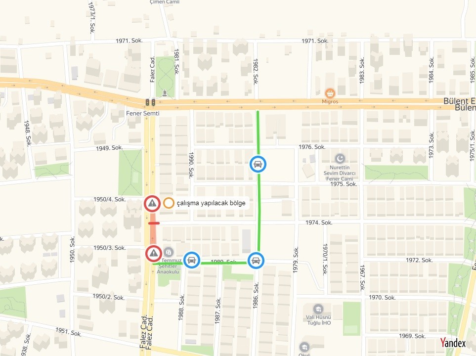 Falez Caddesi Kavşağı 5 gün trafiğe kapatılacak 