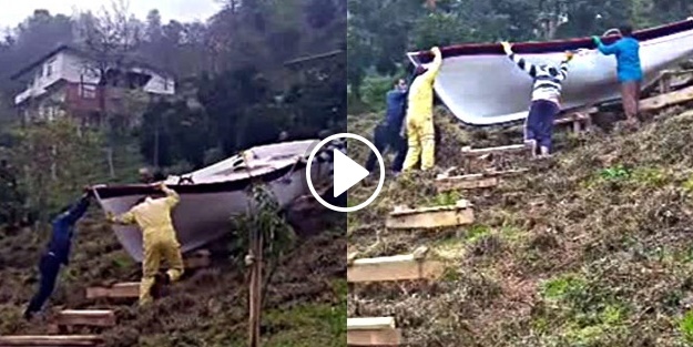 Fatih'in Rizeli torunları mehter marşıyla kayığı denize indirdi!