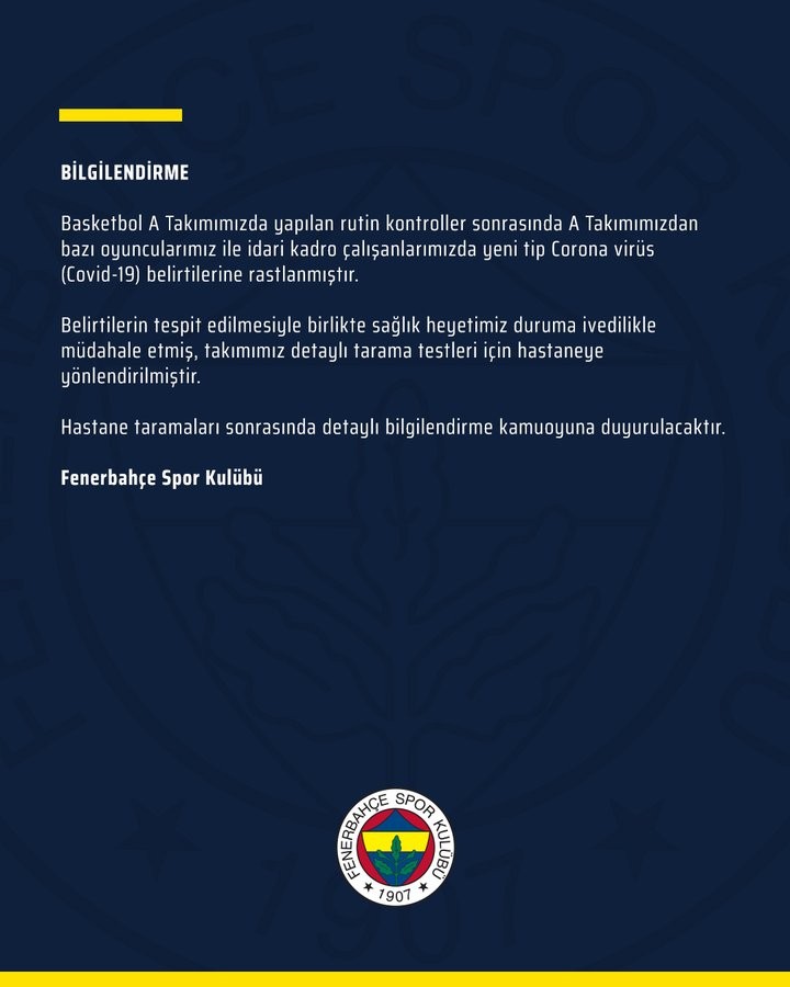 Fenerbahçe Beko’da korona virüs! 