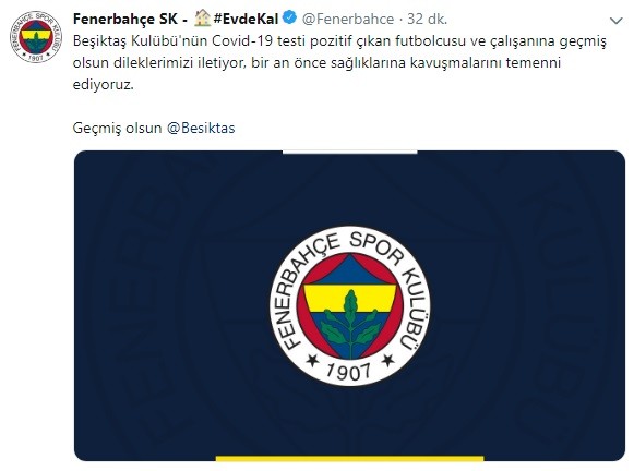 Fenerbahçe’den Beşiktaş’a geçmiş olsun mesajı 