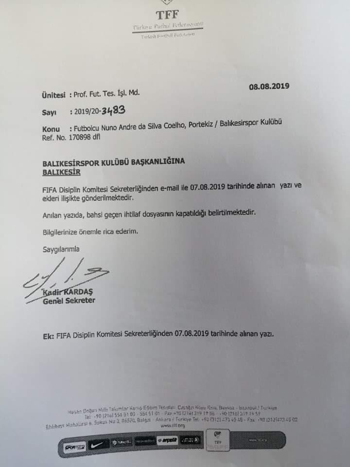 FIFA Balıkesirspor’un transfer yasağını kaldırdı 