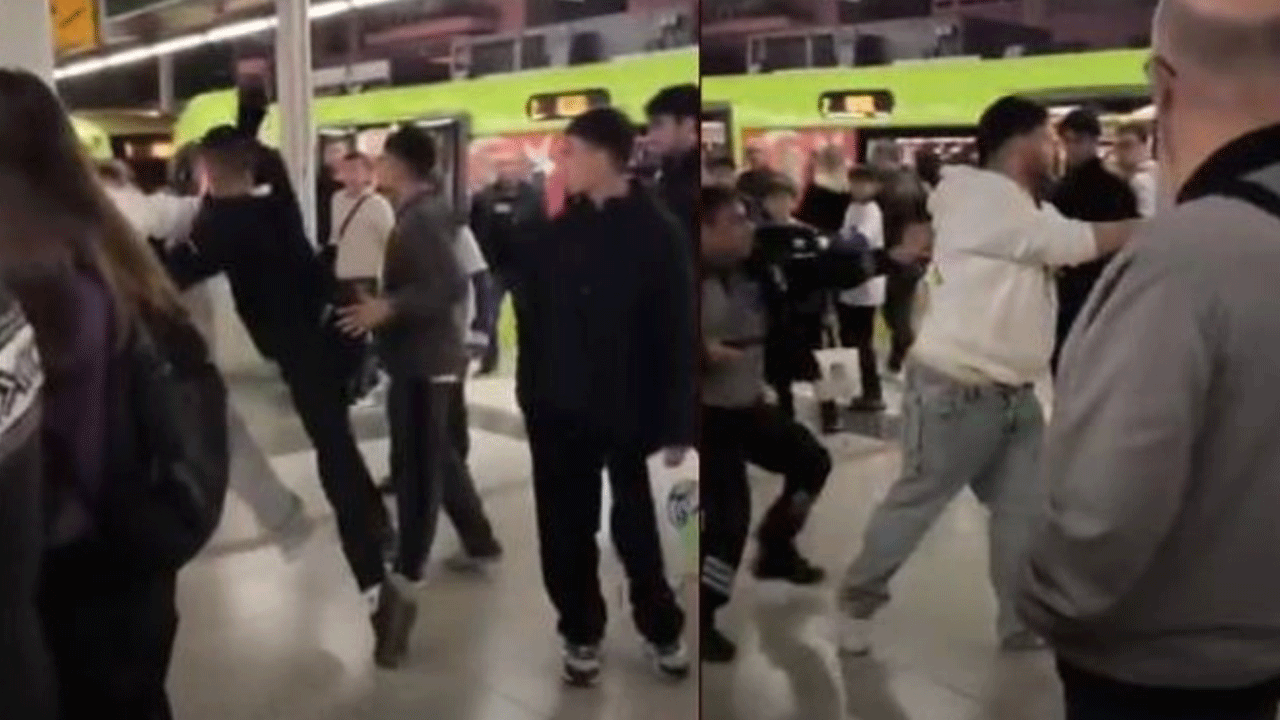 Film izler gibi izlediler: Metroda yumruk yumruğa kavga!