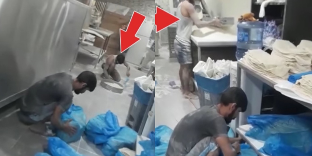 Fırında skandal görüntü! Yere dökülen unları toplayıp...