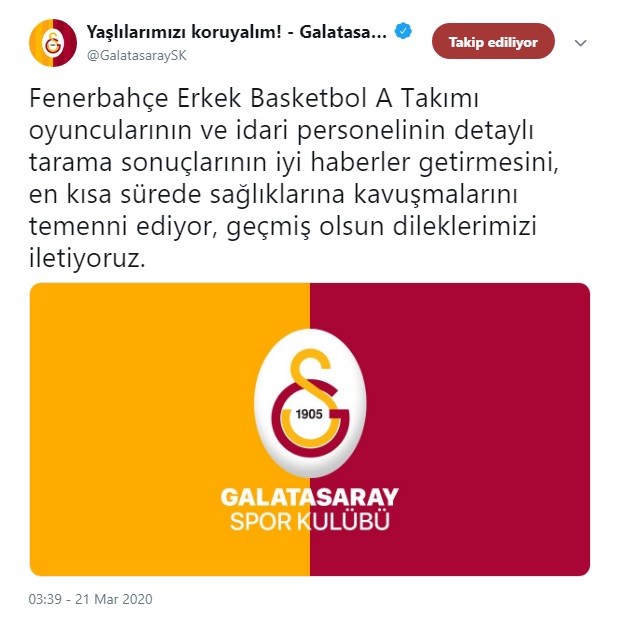 Galatasaray’dan Fenerbahçe’ye geçmiş olsun mesajı 