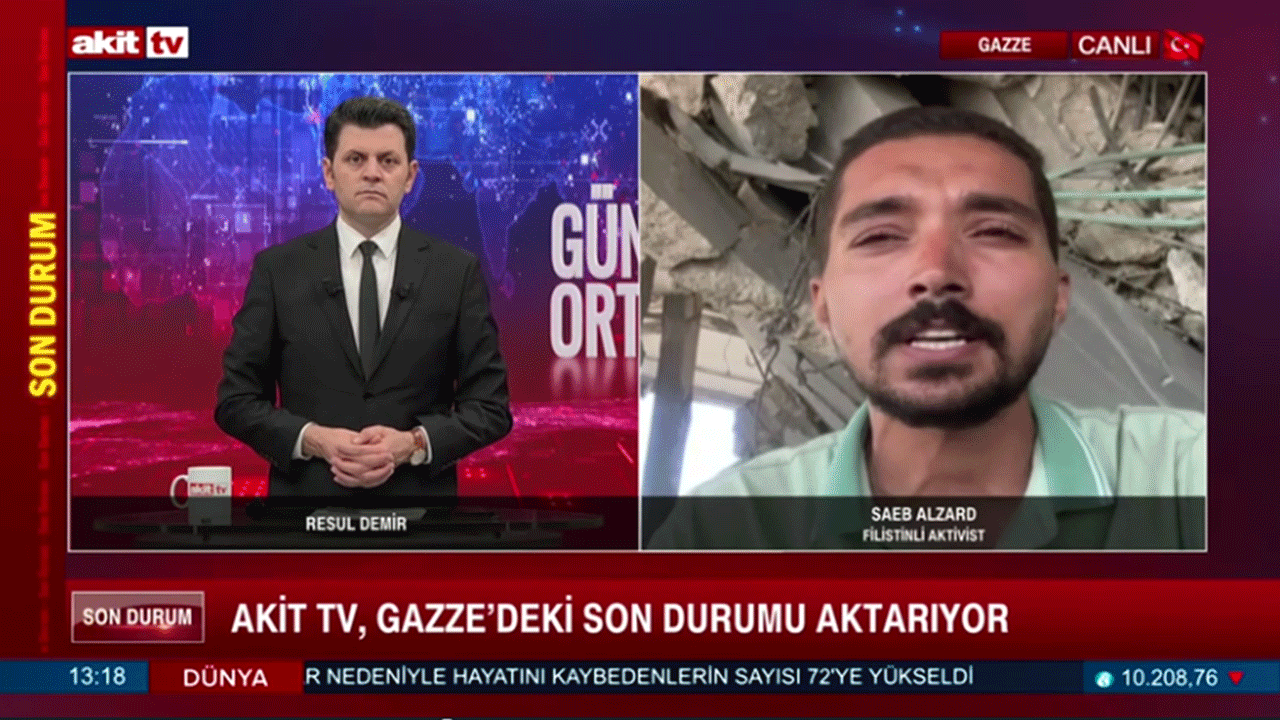 Gazze'de son durum! Filistinli Aktivist Saeb Alzard, Akit TV canlı yayınında aktardı