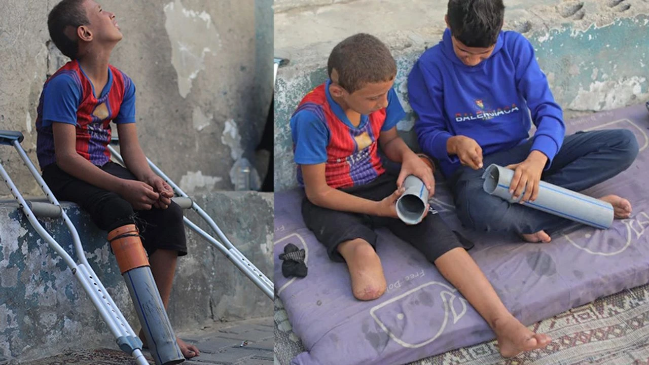 Gazzeli çocuk, plastik borudan yaptığı bacakla...