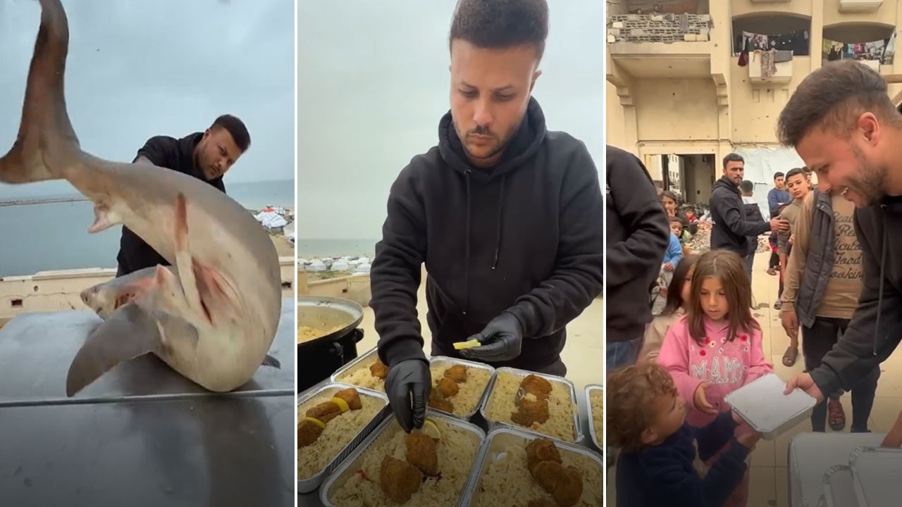 Gazzeli şef Filistinli çocuklar için avladığı köpek balığından ziyafet hazırladı