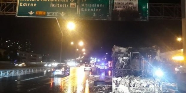 TEM'de özel halk otobüsü yandı!