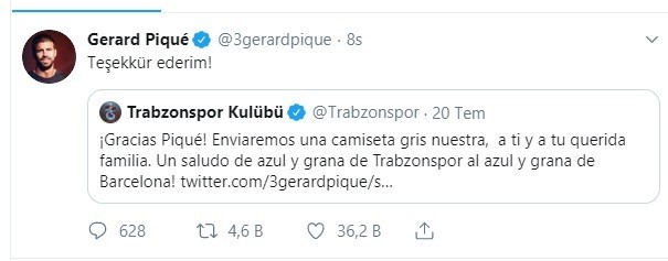 Gerard Pique, Trabzonspor’a teşekkür etti 