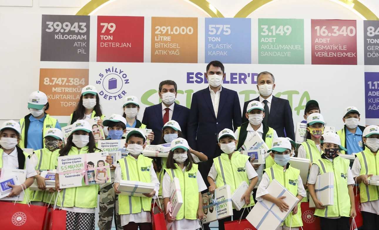 Geri dönüşümden elde edilen 500 bin defter öğrencilere ulaştırıldı