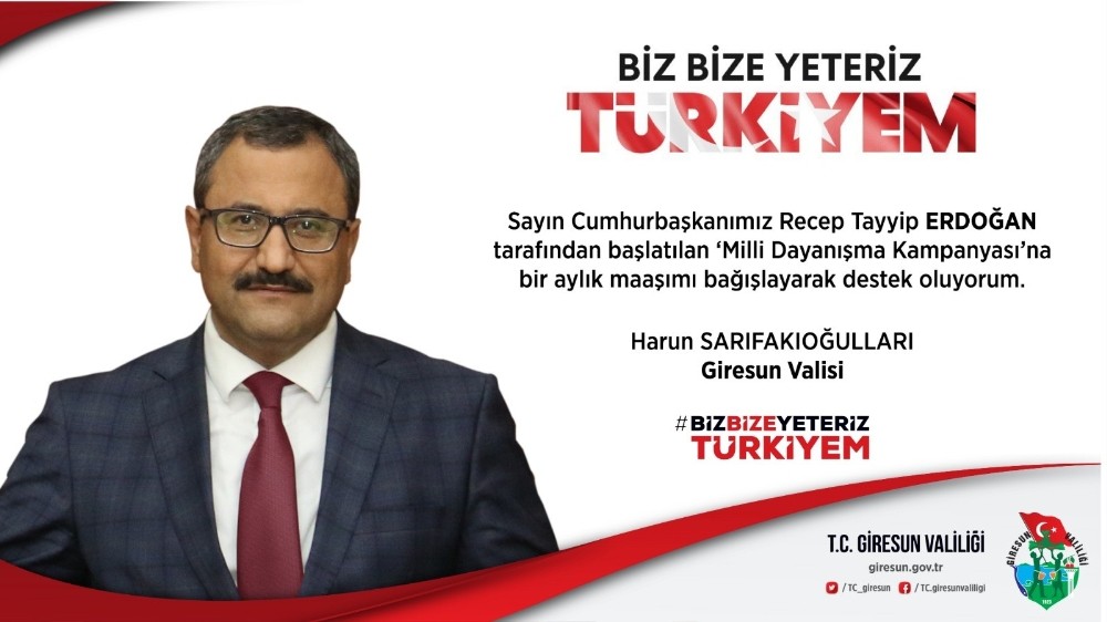 Giresun Valisi’nden Milli Dayanışma Kampanyasına Destek 
