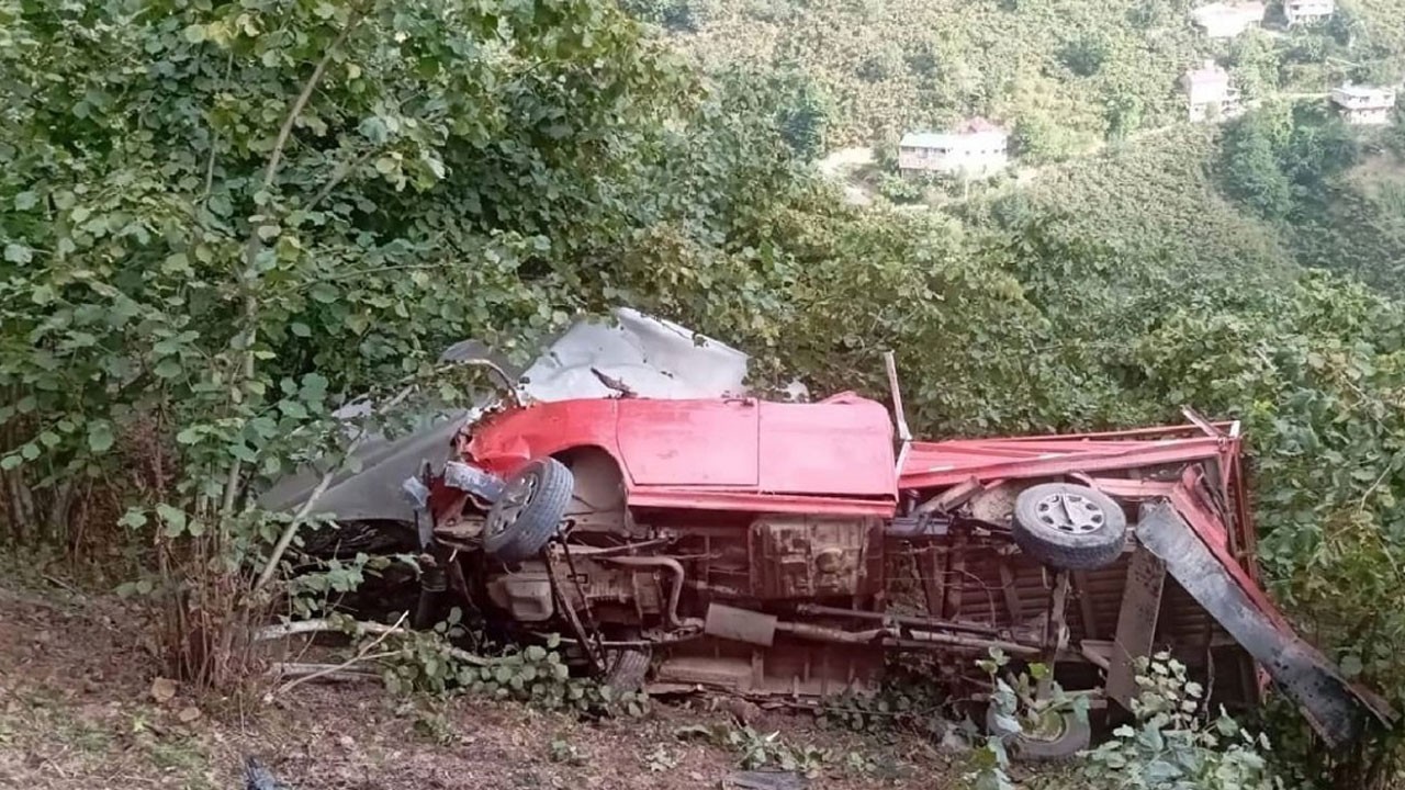 Giresun’da feci kaza! Kamyonet şarampole uçtu