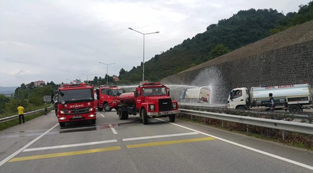 Giresun'da LPG yüklü tanker duvara çarptı