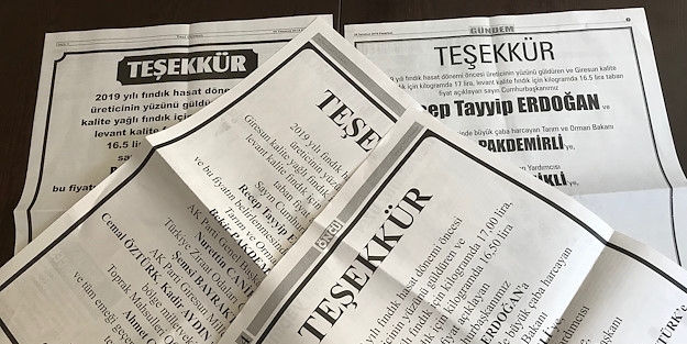 Giresun'dan Erdoğan'a ilanlı teşekkür