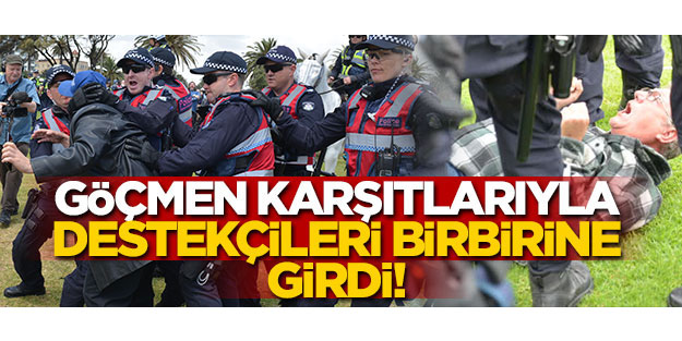 Göçmen karşıtlarıyla destekçileri birbirine girdi! Polis müdahale etti