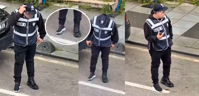 Gebze’de polisin dalgınlığı kamerada: Bir ayağında bot, diğerinde spor ayakkabı!