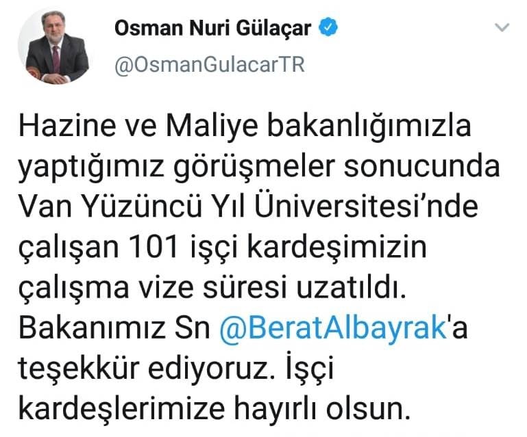 Gülaçar’dan mevsimlik işçilere müjde! 