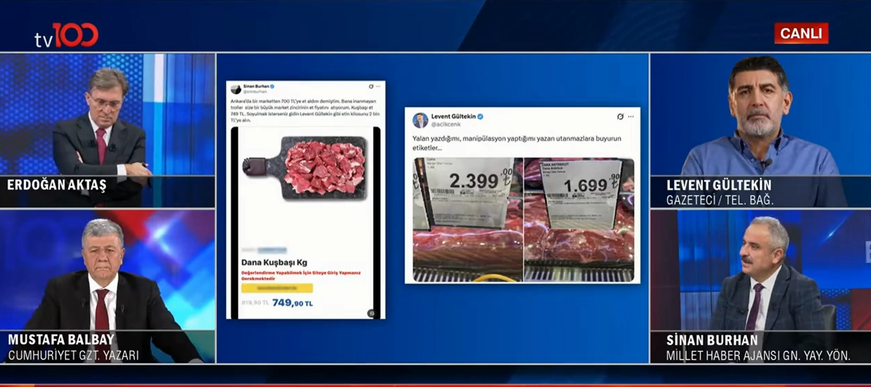 Gültekin’in ‘Şatobriyan’ keyfi canlı yayını gerdi: Sinan Burhan ile aralarında et fiyatları tartışması