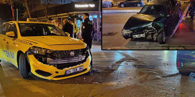 Güngören'de otomobil taksiye çarptı: 3 yaralı