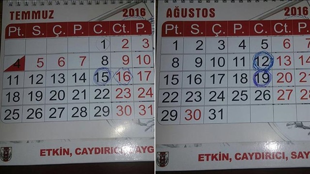 Hain general takvimde 15 Temmuz'u işaretlemiş