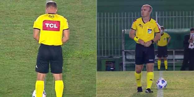 Hakem sahanın ortasına tuvaletini yaptı