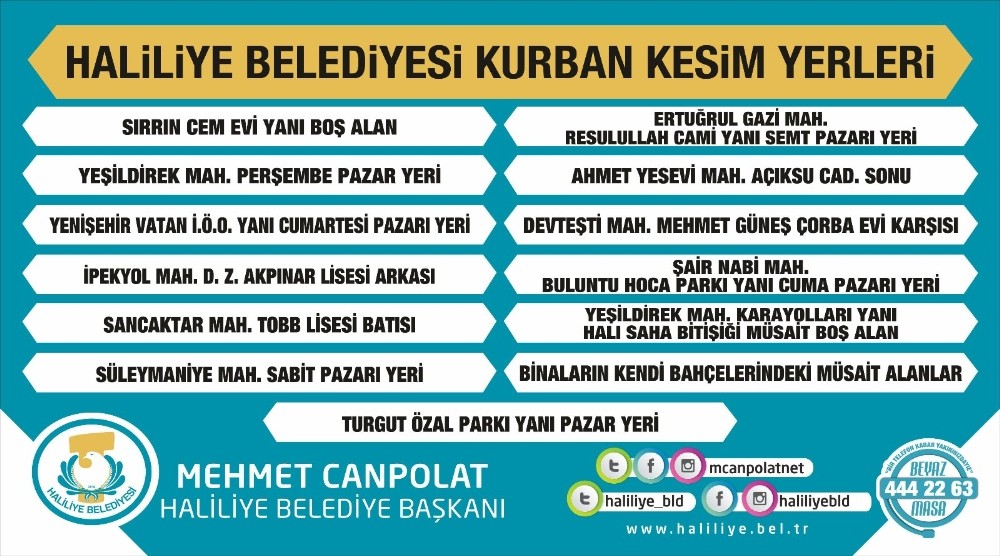 Haliliye’de kurban kesim ve satış yerleri belirlendi 