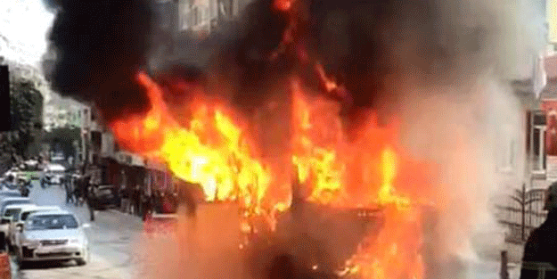 Halk otobüsü alev alev yandı!