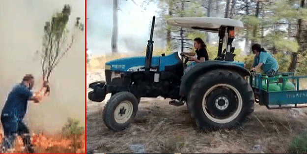 Halk seferber oldu! Erkekler çalıyla müdahale etti, kadınlar su taşıdı