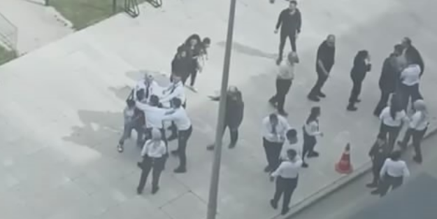 Hastane bahçesi bir anda ringe döndü