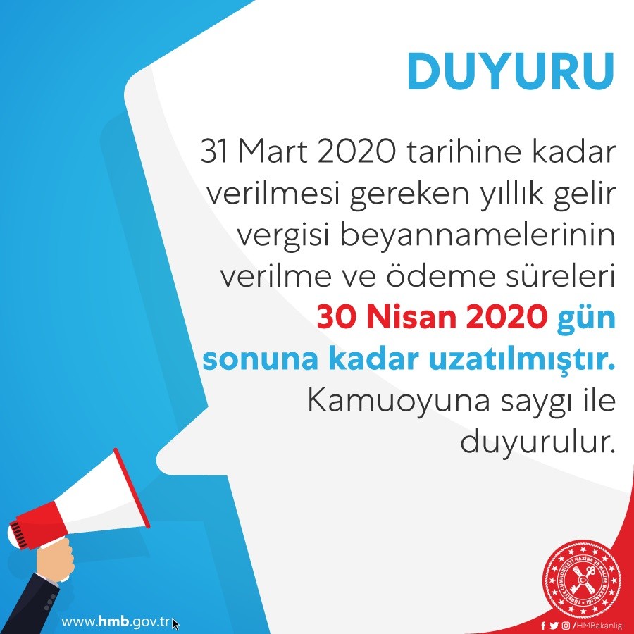 Hazine ve Maliye Bakanlığı, yıllık gelir vergisi beyanname verilme ve ödeme süresini uzattı 