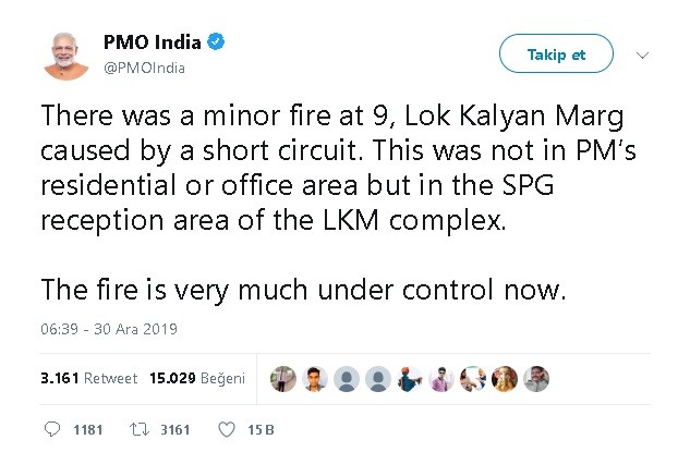 Hindistan Başbakanı Modi’nın ofisinde korkutan yangın 