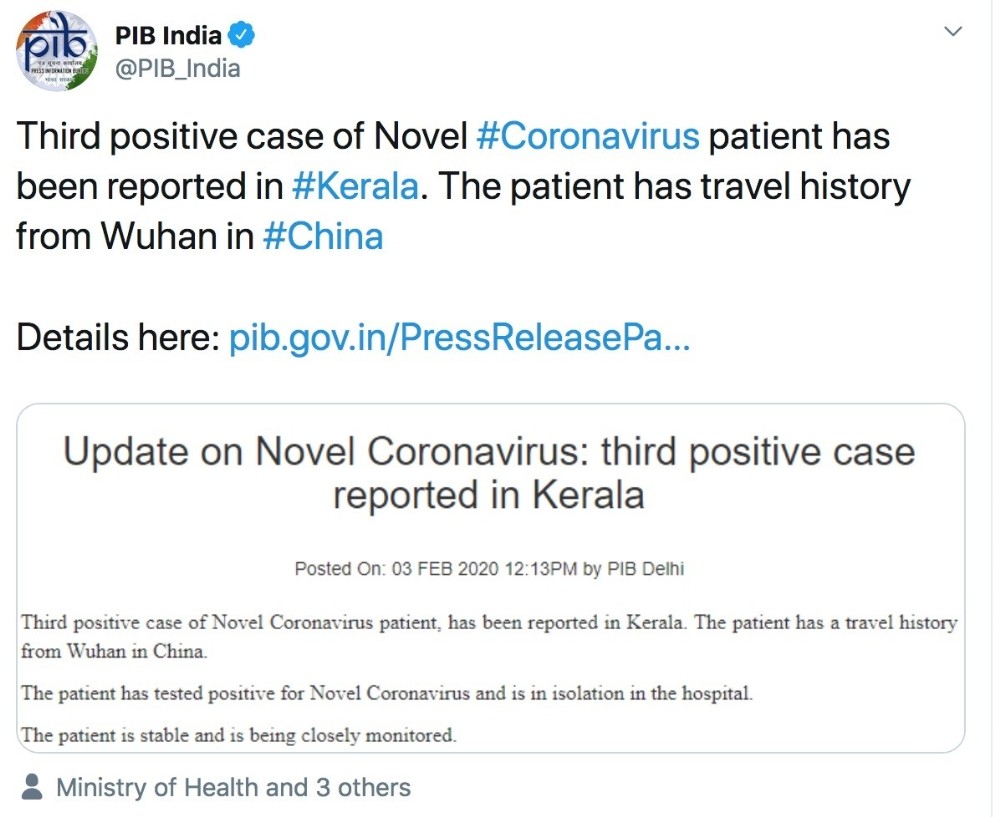 Hindistan’da 3. korona virüsü vakası 