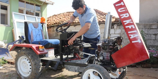 Hurdacıdan topladığı parçalarla traktör yaptı